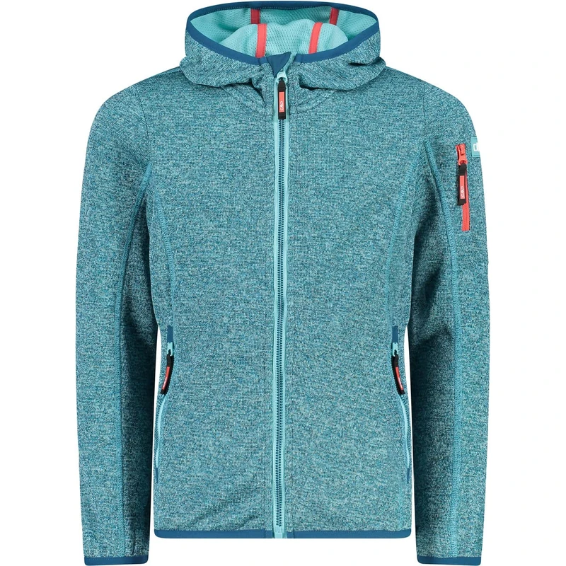 CMP - Children's Knit-Tech Jacket with Fixed Hood, Acqua-Darker, 116