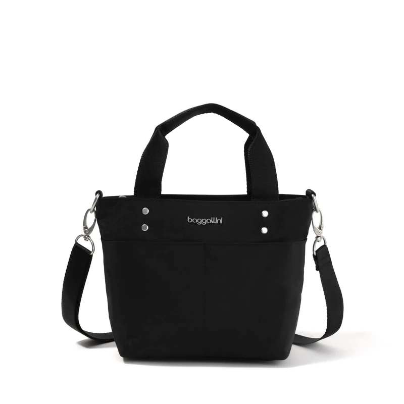 Baggallini Women's Mini Carryall Tote Crossbody Bag, Black, One Size