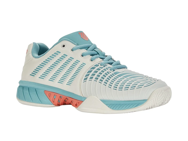 K-Swiss Women's Express Light 3 Tennis Shoe, Blanc De Blanc Nile Blue Desert Flower, 7.5 UK