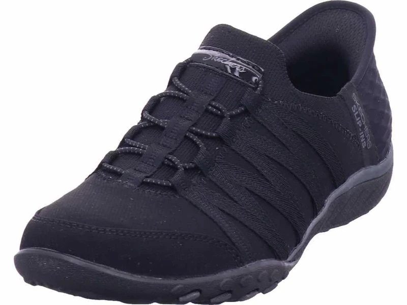 Skechers Women's Breathe-Easy Roll-with-Me Slip-On Sneakers, Black Ripstop/Knit, 2.5 UK