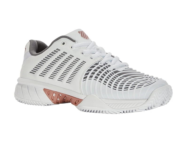K-Swiss Women's Express Light 3 Hb Tennis Shoe, White Black Steel Gray Rose Gold, 4.5 UK