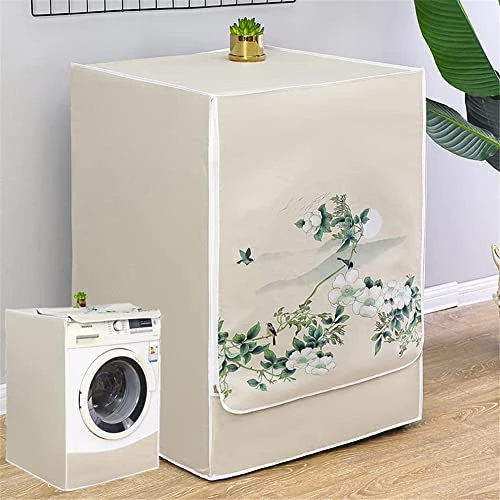 Odot Washer Dustproof Cover Front Load, Washing Machine Dryer Protector Sunscreen Waterproof Tumble Dryer Case Protective Cover for Most Front Loadi (S,Flower branch)