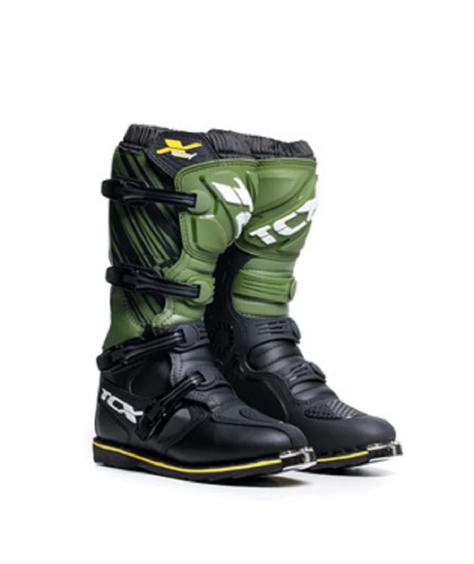 TCX - Men's Motocross Boot, Enduro Boot, Off-Road Boots with Microfibre Upper and Goodyear Construction Sole, Black/Green/Yellow