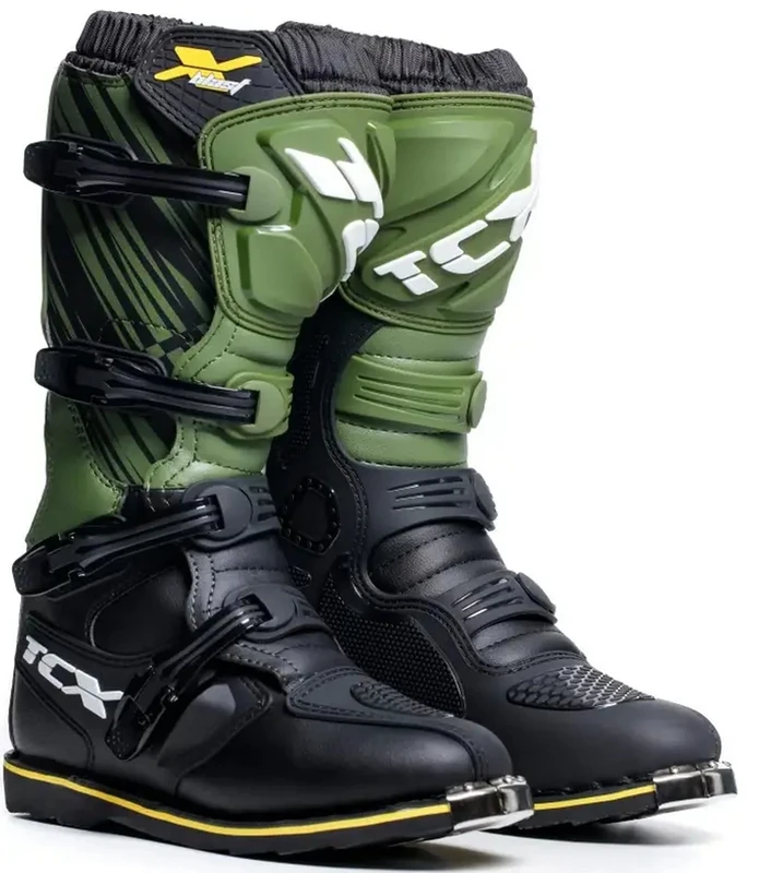 TCX - Men's Motocross Boot, Enduro Boot, Off-Road Boots with Microfibre Upper and Goodyear Construction Sole, Black/Green/Yellow