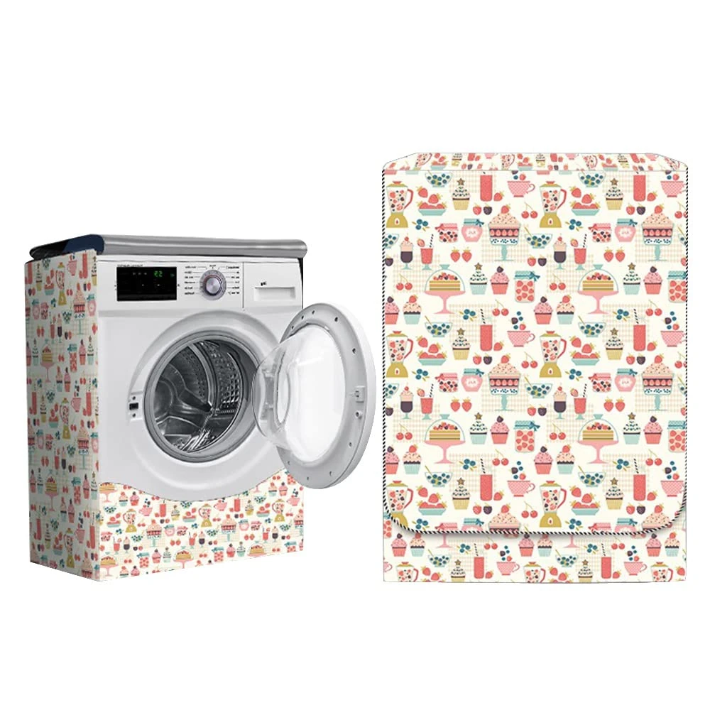 Odot Washer Dustproof Cover Front Load, Washing Machine Dryer Protector Sunscreen Waterproof Tumble Dryer Case Protective Cover for Most Front Loadi (cake,L-capacity 10.5~12kg)