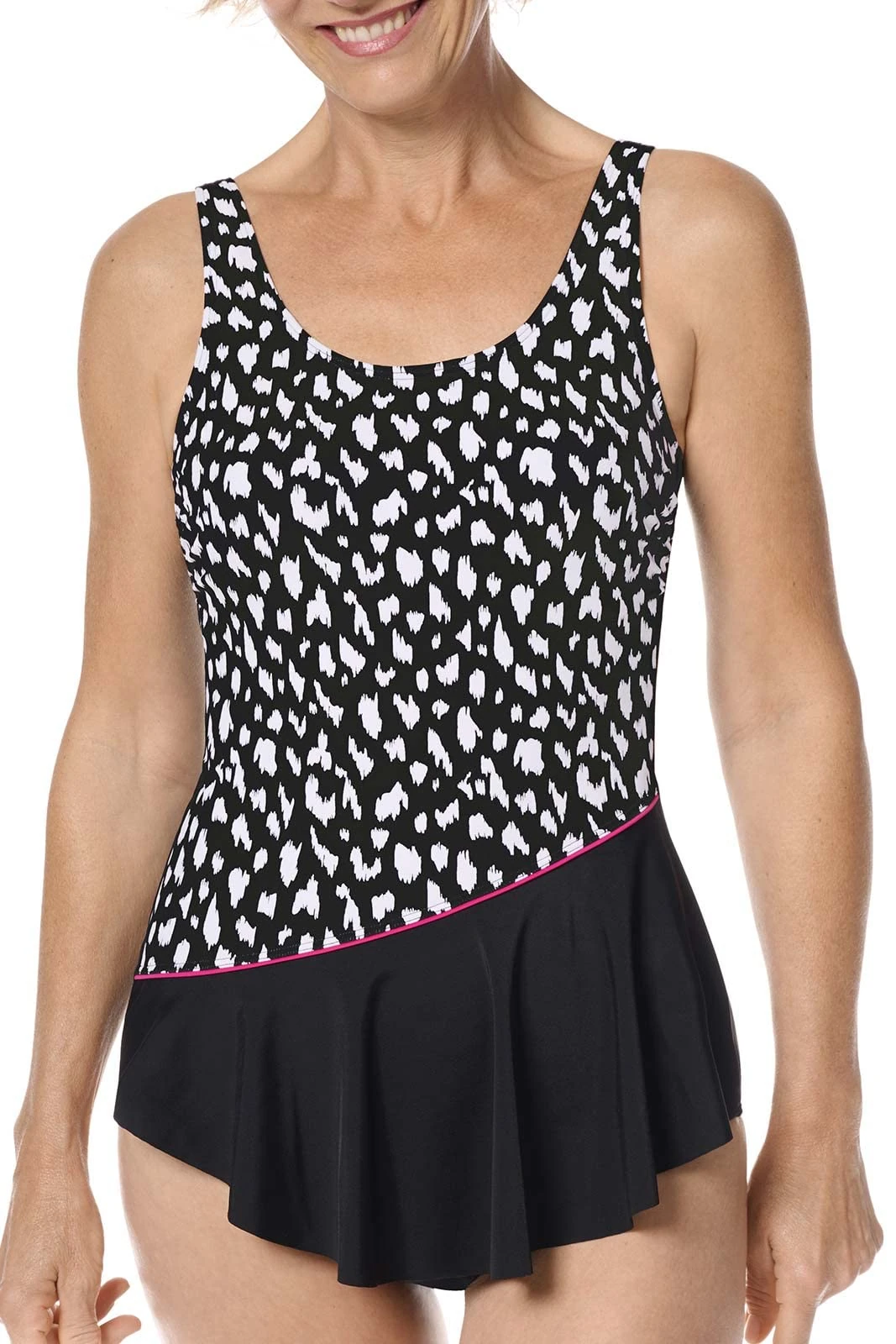 Amoena Women's Manila Sarong Swimsuit Pocketed Mastectomy Swimwear Black/White One Piece, 40D