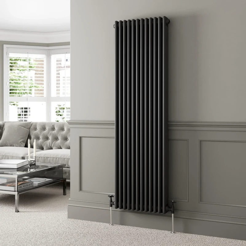 DuraTherm® 1800 x 560mm Black Traditional Vertical Designer Radiator Triple Column Colosseum Cast Iron Style Central Heating Panel Radiators Rad