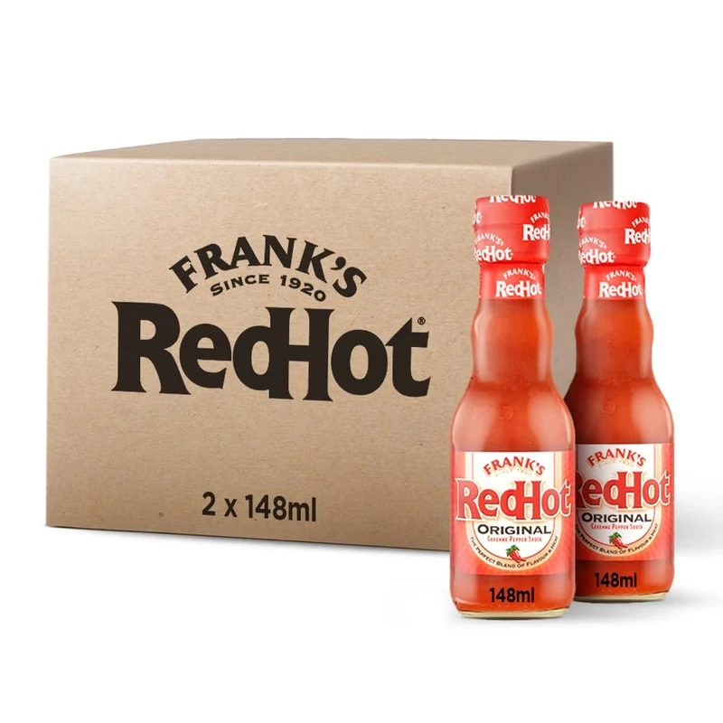 Frank's RedHot Original Cayenne Pepper Sauce 148 ML | Pack of 2 | Hot Chilli Sauce | Bursting with Fiery Heat and Delicious Flavours | No Artificial Colours Flavourings or Preservatives