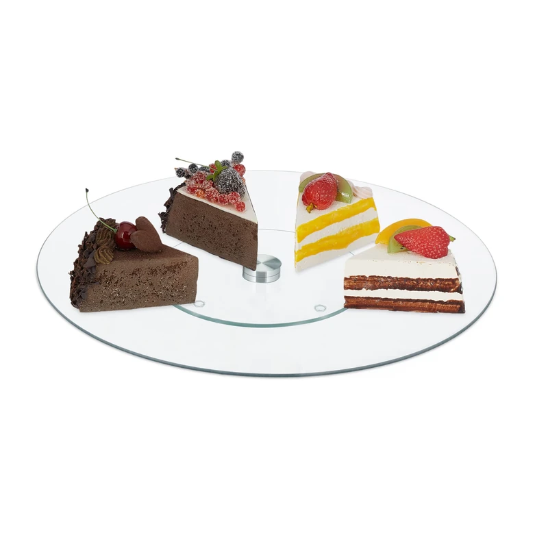 Relaxdays Rotating Cake Plates, Round Pastry Display, for Serving Smacks and Pies, HxØ: 2 x 30 cm, Glass, Transparent
