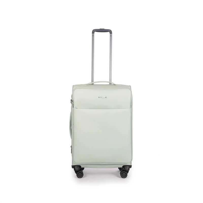 Stratic Light + Suitcase Soft Shell Travel Suitcase Trolley Suitcase Hand Luggage, TSA Suitcase Lock, 4 Wheels, Expandable, Mint, 67 cm, M