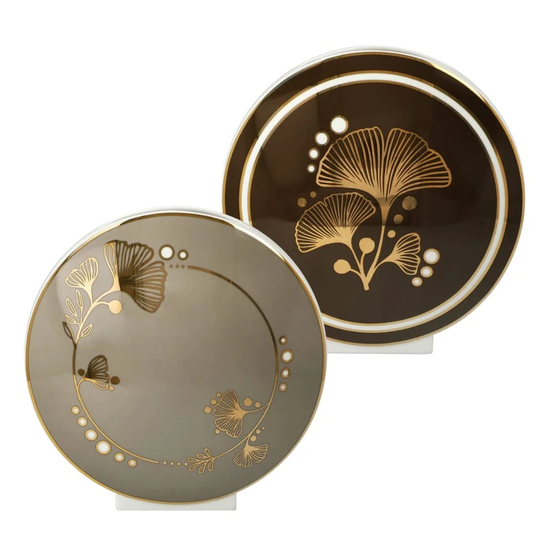 Goebel Elephant Ginko 70-001-08-1 Porcelain Vase with Brown Motif and Gold Decorations 16 x 6.5 cm