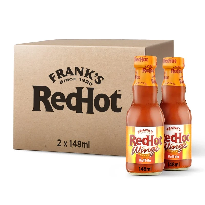 Frank's RedHot Buffalo Wings Sauce 148 ML | Pack of 2 | Hot Chilli Sauce | Irresistible Taste | Vegan & Non-Vegan Cuisine | Perfect for Chicken Wings, Burritos, and Fajitas