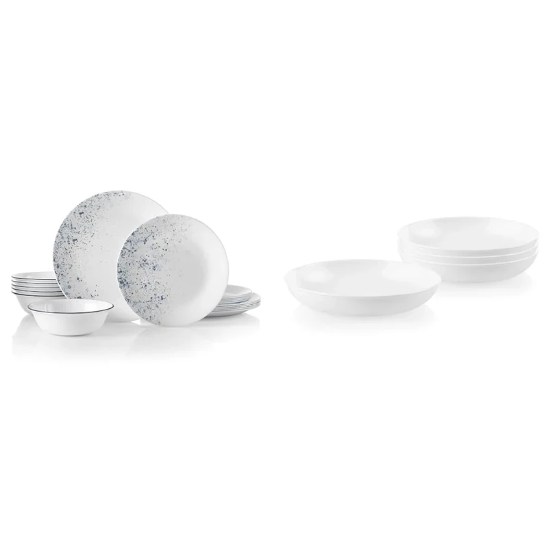 Corelle Vitrelle 18-Piece Service for 6 Dinnerware Set, Triple Layer Glass & 4-Pc Versa Bowls for Pasta, Salad and More, Service for 4, Durable and Eco-Friendly 30-Oz, Compact Stack Bowl Set - Image 1