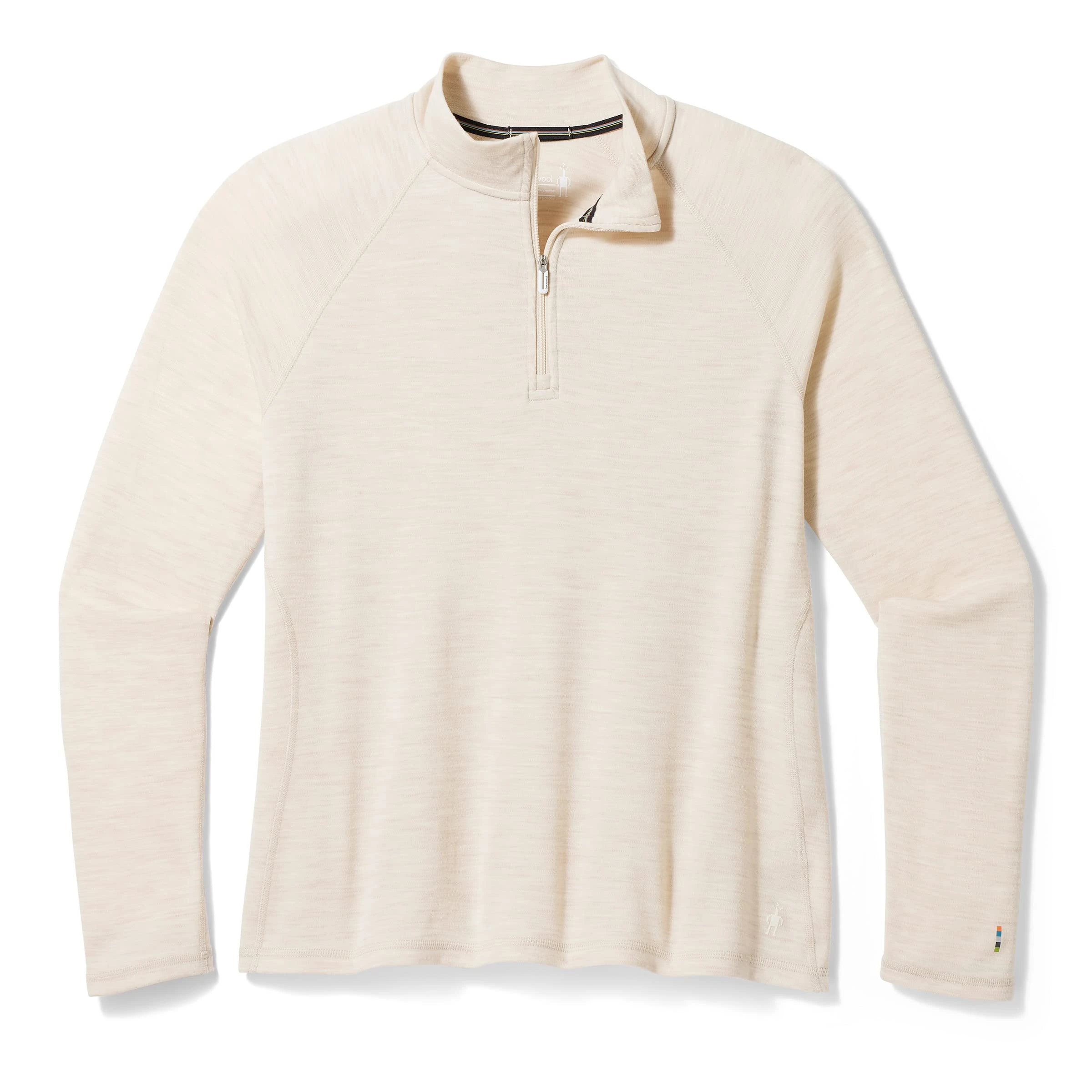 Smartwool Women's Classic Thermal Merino Base Layer 1/2 Zip Hoodie, Almond Heather, 1X