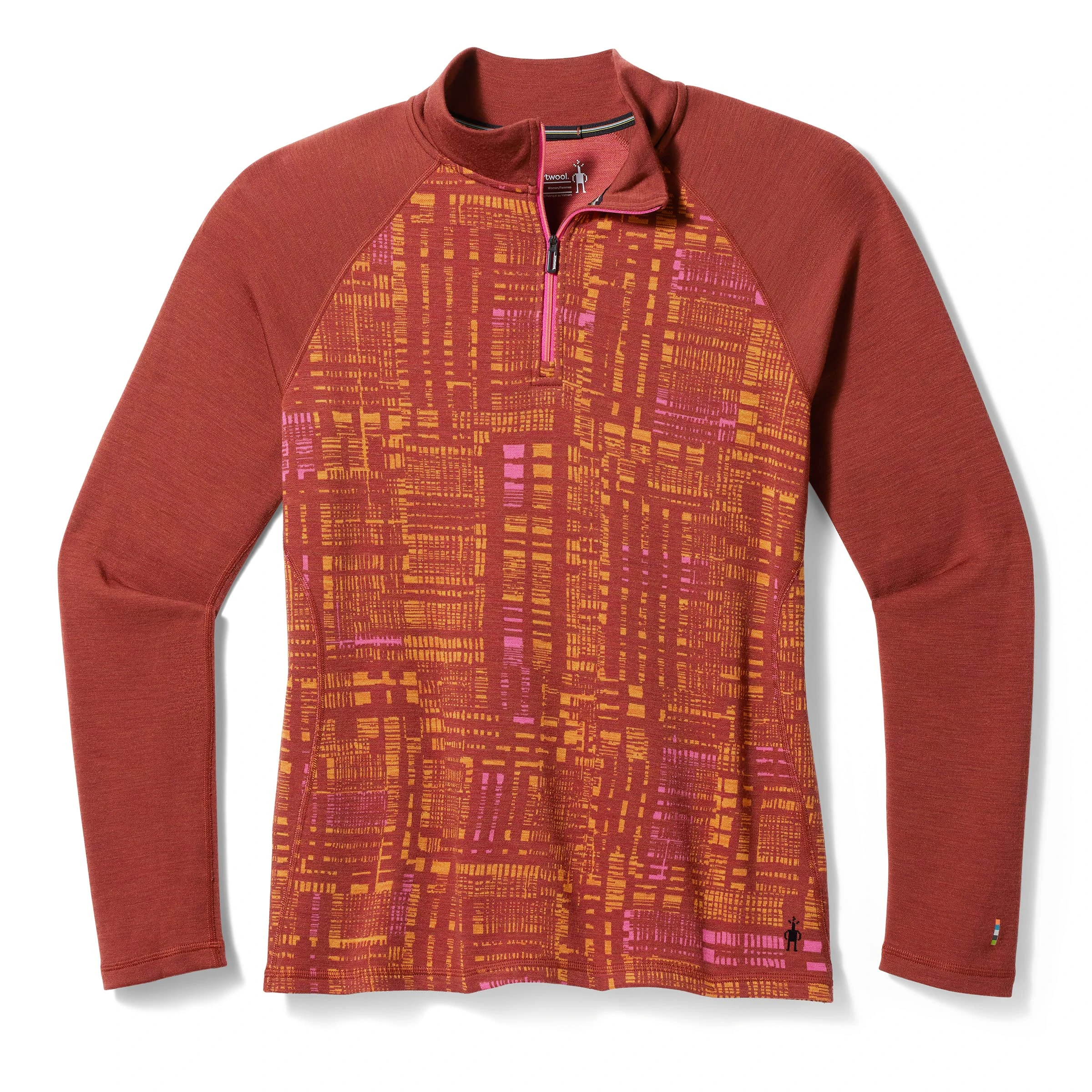 Smartwool Women's Plus Size Classic Thermal Merino Wool Base Layer — Quarter Zip (Slim Fit), Pecan Brown Digi Plaid, 2X, Pecan Brown Digi Plaid, XXL