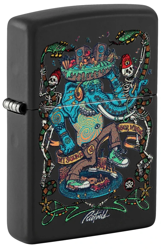 Zippo Windproof Lighter, Rick Rietveld Design – Matt Black, Black Light – Refillable, Reusable, Windproof Design – Comes in Gift Box – Made in USA