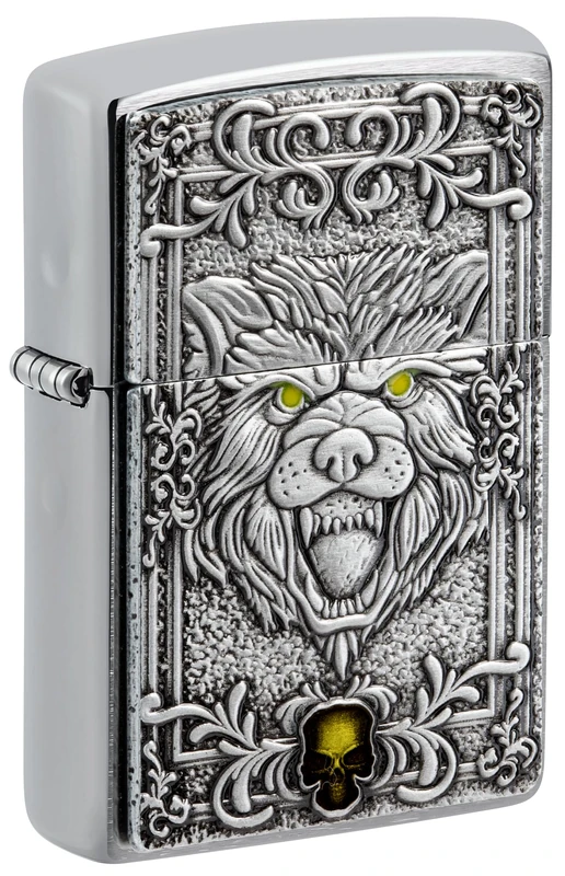 Zippo Wolf Storm Lighter, Emblem, Refillable, Windproof Design, Gift Box, Made in USA, Brushed Chrome - Image 1