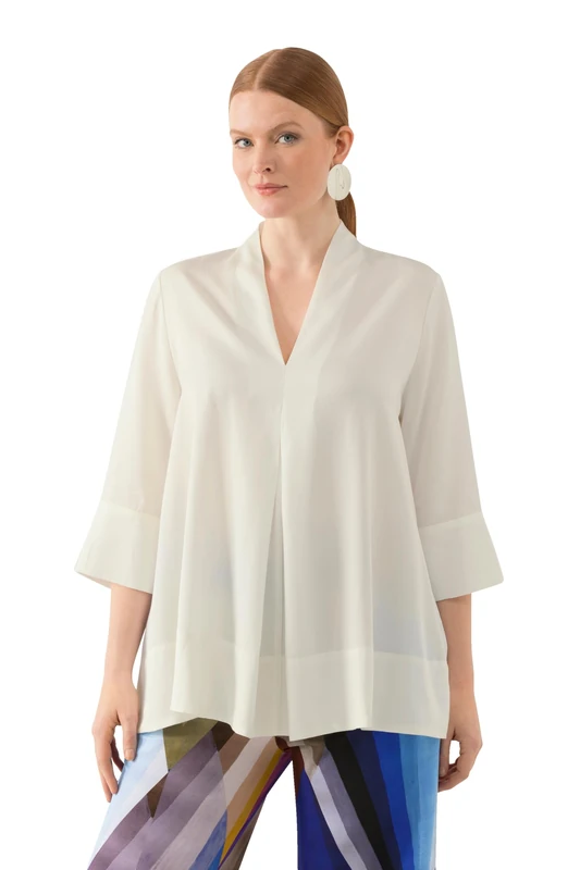 Ulla Popken Women's Goblet Collar Tunic, Snow white, 24-26'