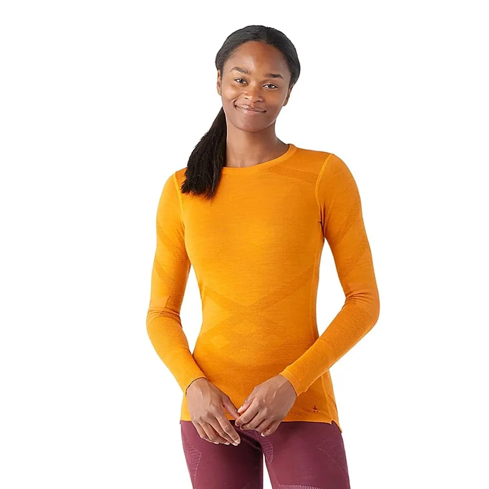 Smartwool Women's Intraknit Thermal Merino Wool Base Layer Crew (Slim Fit), Marmalade-Pecan Brown, Medium