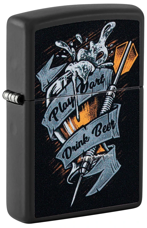 Zippo Windproof Lighter, Darts Design – Matt Black, Colour Image – Refillable, Reusable, Windproof Design – Comes in Gift Box – Made in USA