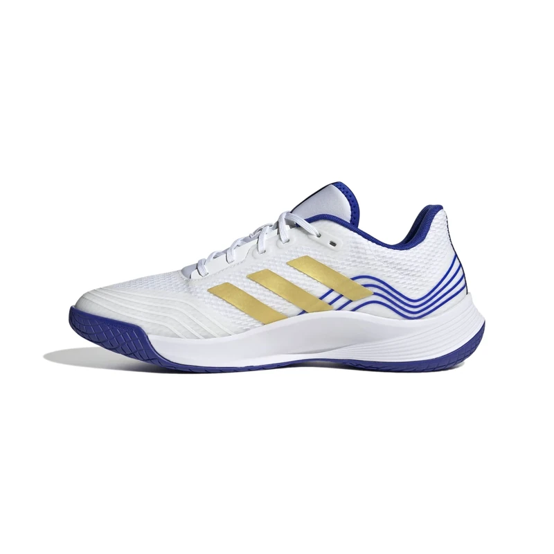 adidas Men's Novaflight Volleyball Shoes, Cloud White/Matte Gold/Lucid Blue, 5 UK