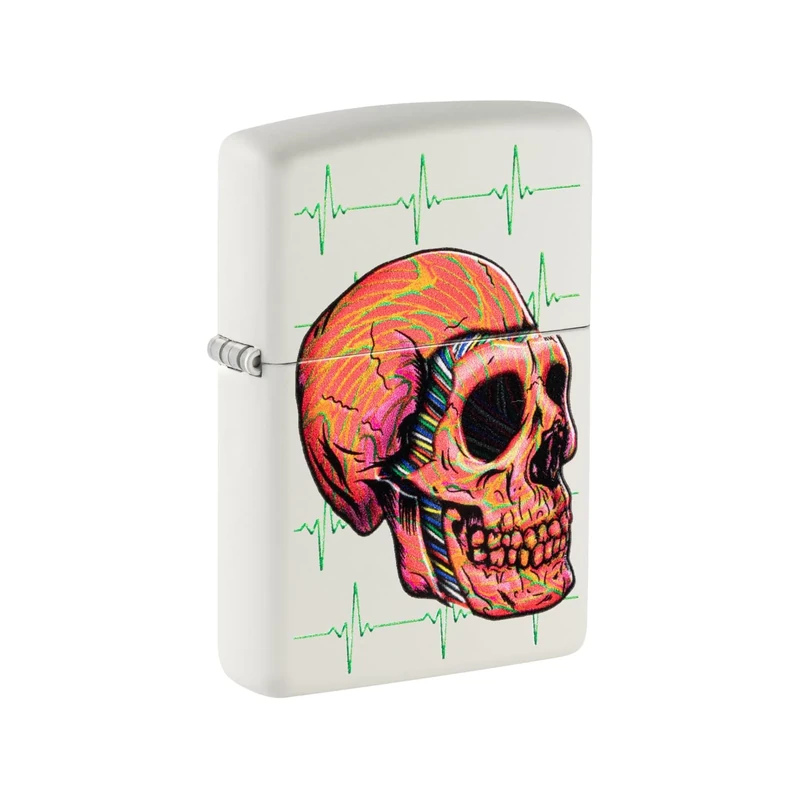 Zippo Windproof Lighter - Cyberpunk Skull - White Matte Finish, Colour Image - Refillable - Reusable - Windproof Design - Gift Box - Made in USA