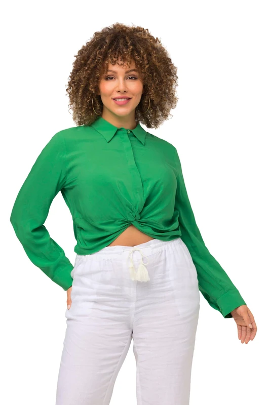 Ulla Popken, Women's Plus Size Short Shirt Blouse with Knot Detail, Grass Green, 28 UK/30 UK - Image 1