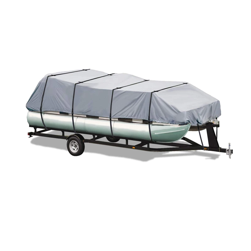 EliteShield Pontoon Boat Cover, Waterproof Marine Grade 600D Polyester Trailerable Boat Cover for Pontoons and Deck Boat Size 14ft-17ft Long Gray Color
