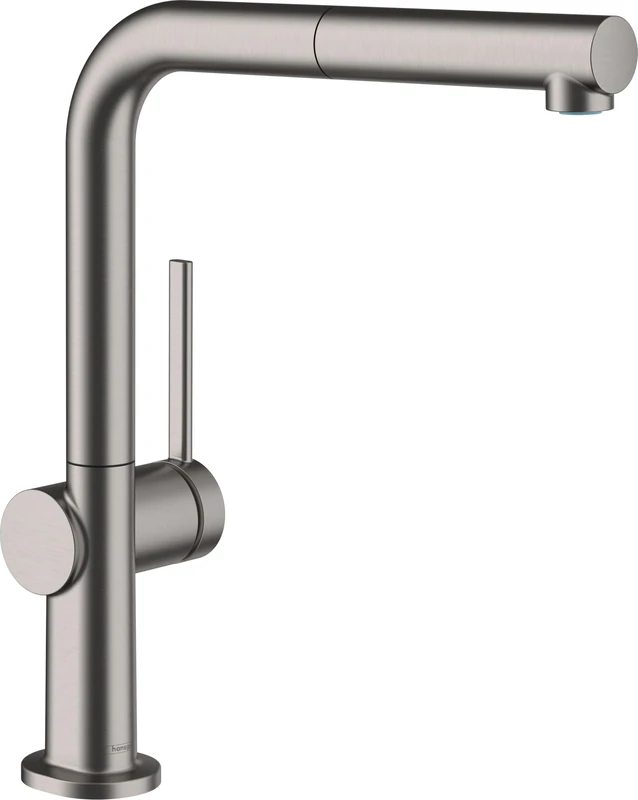 hansgrohe Talis M54 - kitchen tap with pull-out spray, with hose box (sBox), 1 spray, kitchen sink tap with spout height 270 mm, kitchen mixer tap with swivel spout, brushed black chrome, 72809340