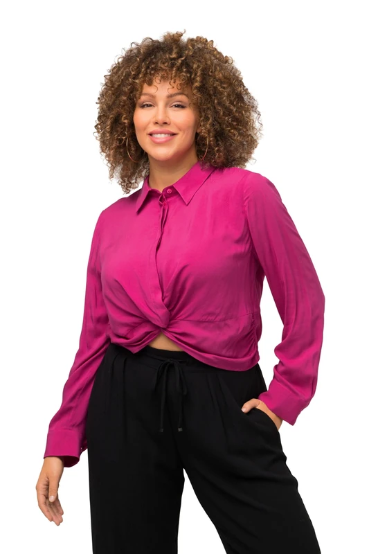 Ulla Popken, Women's Plus Size Short Shirt Blouse with Knot Detail, Fuchsia Pink, 32 UK/34 UK