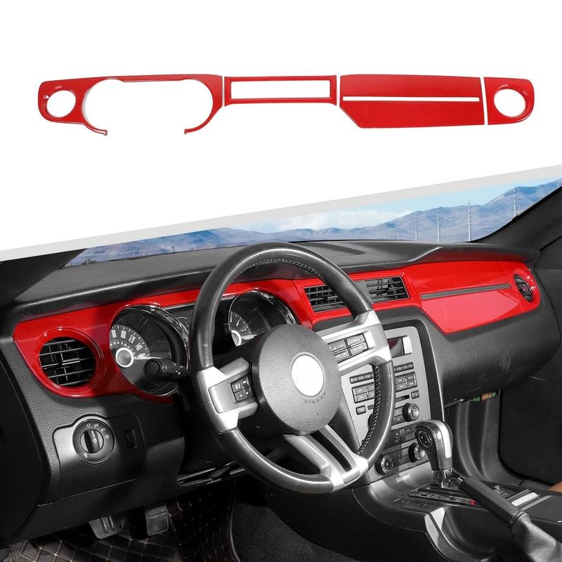 Jimen for 2010-2014 Ford Mustang Center Console Dash Panel Dashboard Cover Interior Trim Accessories (Red)
