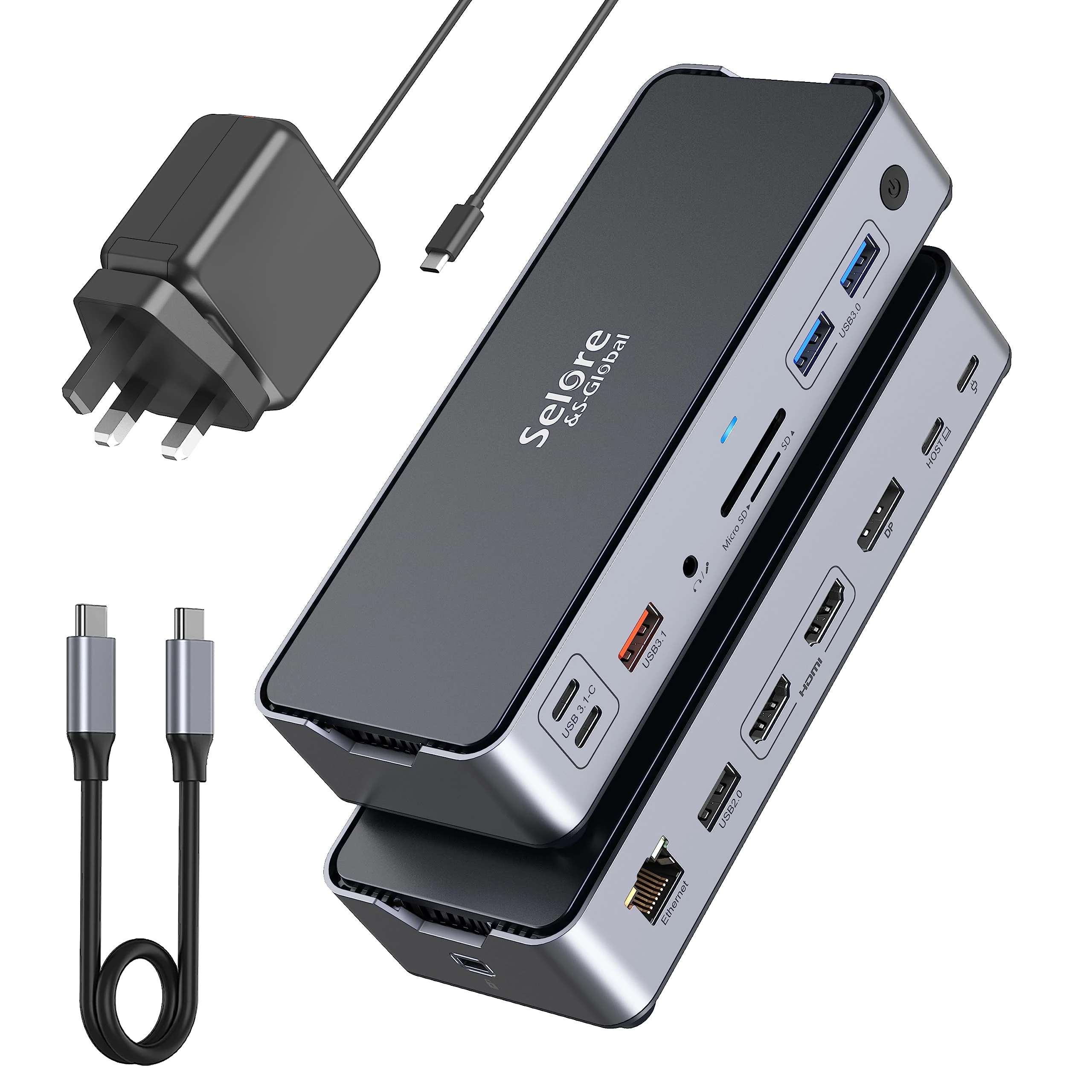 USB C Docking Station with 65W Power Adapter 15 IN 1 Docking Station Dual Monitor 2 HDMI DisplayPort Laptop Dock 10Gbps USB 3.1 A/C, USB2.0, RJ45 Gigabit Ethernet, 100W PD, SD/TF, Audio for Dell HP