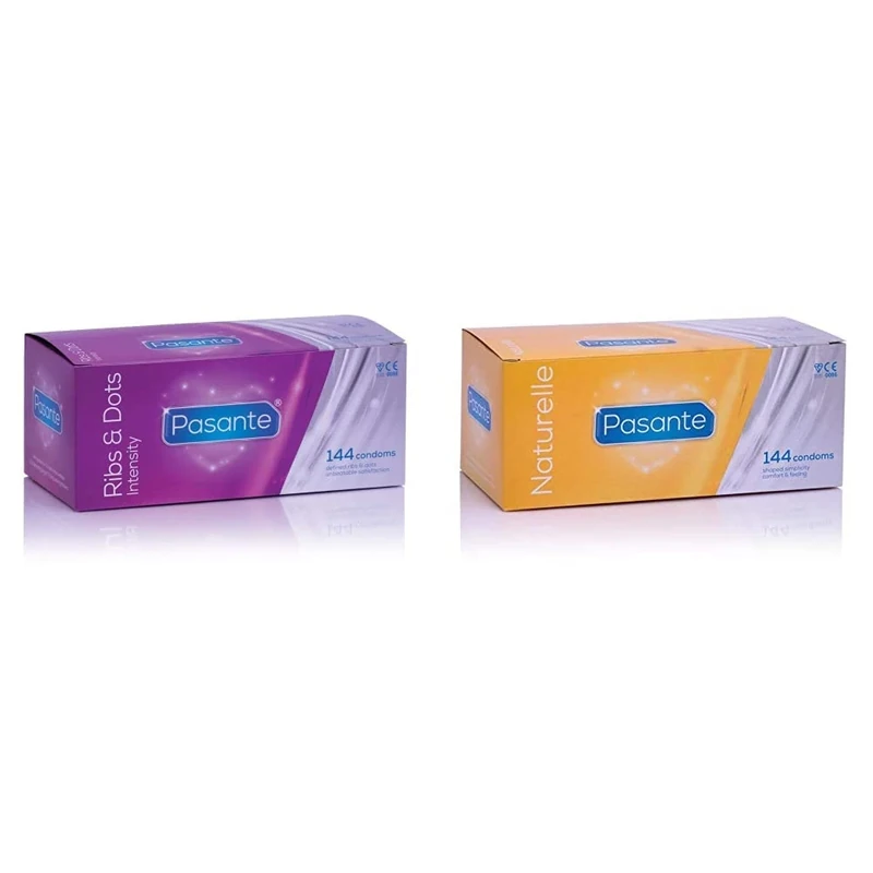 Pasante Ribs & Dots (Intensity) Condoms - Pack of 144 & Naturelle Condoms - Pack of 144 - Image 1
