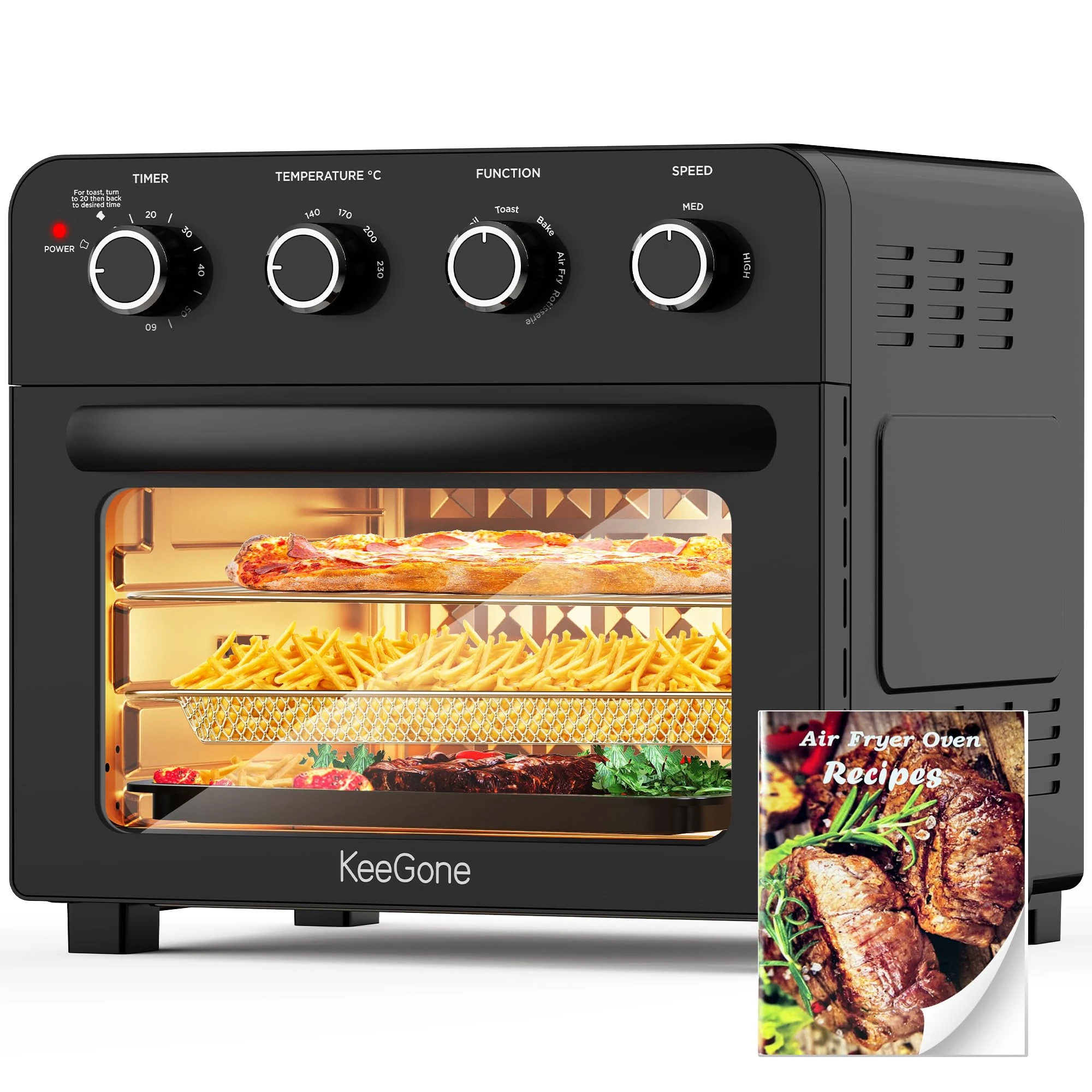Air Fryer Oven 23L MiniOven Multi-function Countertop Convection Oven with Rotisserie Air fryers with Oil Free Cooking 6 Accessories & 100 Recipess 1700W
