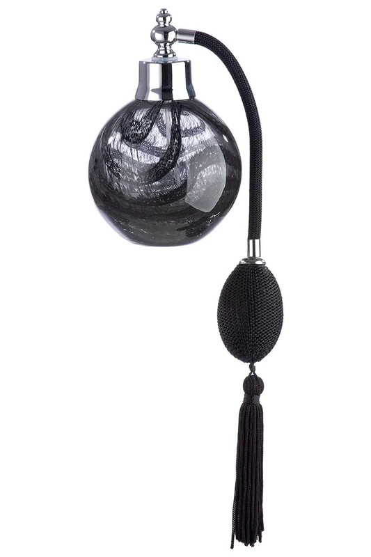 GILDE Glass Perfume Bottle Perfume Atomiser with Ball Pump - Decorative Accessory Bathroom Guest Toilet - Gift for Women Mother's Day Gift - Made of Glass Transparent Smoke Black - Height 12 cm