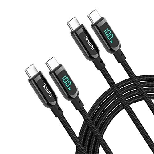 SOOPII USB C to USB C Cable,[3M,2 Pack],Nylon Braided Type-C Cable,100W PD Fast Charging Cable with LED Display for lPad Air/lPad Pro, MacBook Pro, Samsung Galaxy S23/S21/S10/S9/Plus (Black) - Image 1