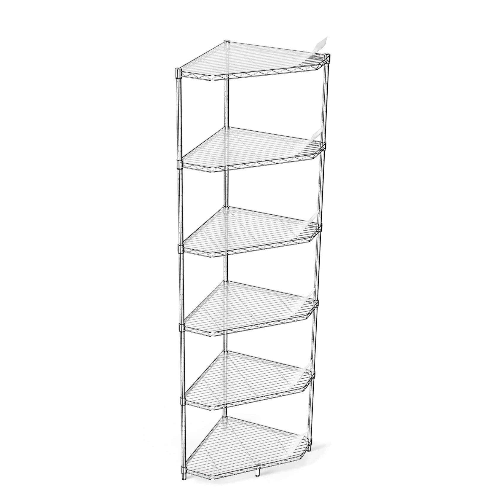6 Tier NSF Metal Shelf Pentagonal Corner Wire Shelving Unit, 600lbs Capacity Heavy Duty Adjustable Storage Rack with Shelf Liners for Kitchen Garage Office Etc Room Corner, 72"H x 20"L x 20"D - Chrome