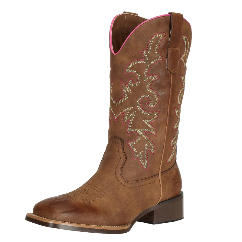 J's.o.l.e Fashion Cowboy Boots For Women Square Toe Wide Mid Calf Western Cowgirl Boots, Brown, 7 UK