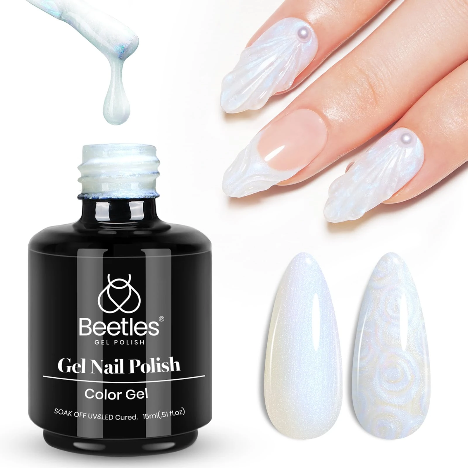 Beetles Gel Nail Polish, 1 Pcs 15ml Pearl Crystal Snowflakes Glitter White Gel Polish Soak Off Shimmer Nail Art Manicure Salon DIY Home Gel Nail Art Design