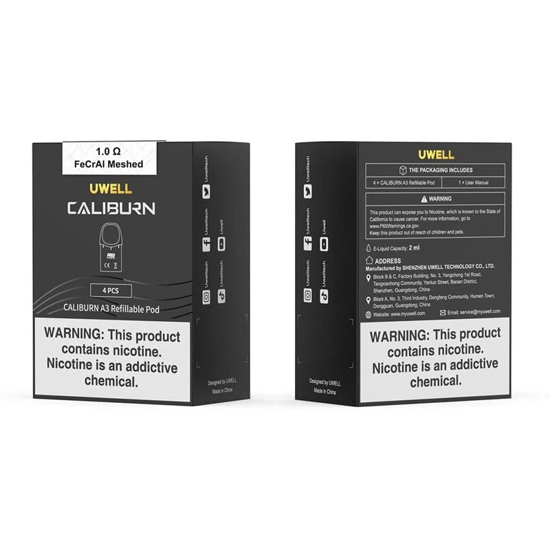 Uwell Caliburn A3 Caliburn AK3 Replacement Pod Cartridge 1.0 ohm, 2mL Capacity, Uwell POD E Cigarettes No Nicotine