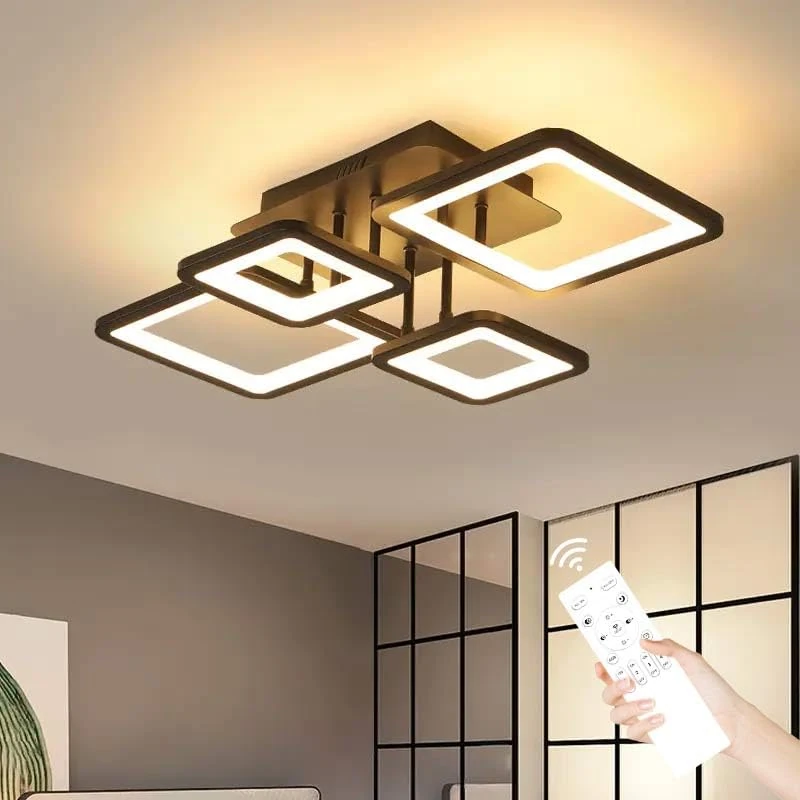 Comely Modern LED Ceiling Light Dimmable, 54W Flush Mount Ceiling Lights with Remote Control, Black Acrylic Chandelier Ceiling Lamp for Living Room Bedroom Dining Room