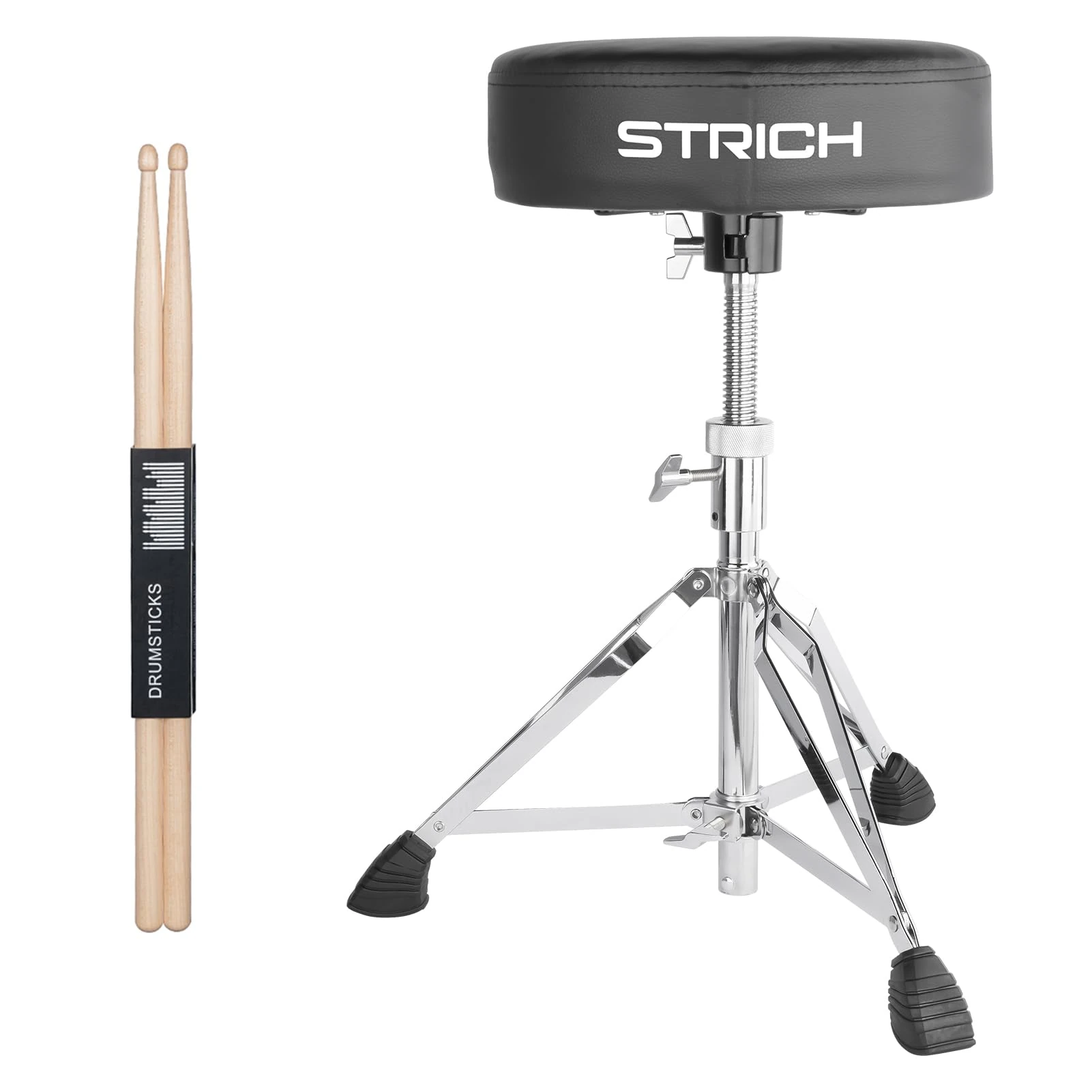 STRICH Drum Throne Seat, Height Adjustable Padded Drum Stool Chair, Heavy Duty Swivel Guitar Stool with 5A Drumsticks for Adults Beginner Drummers, SDB-20