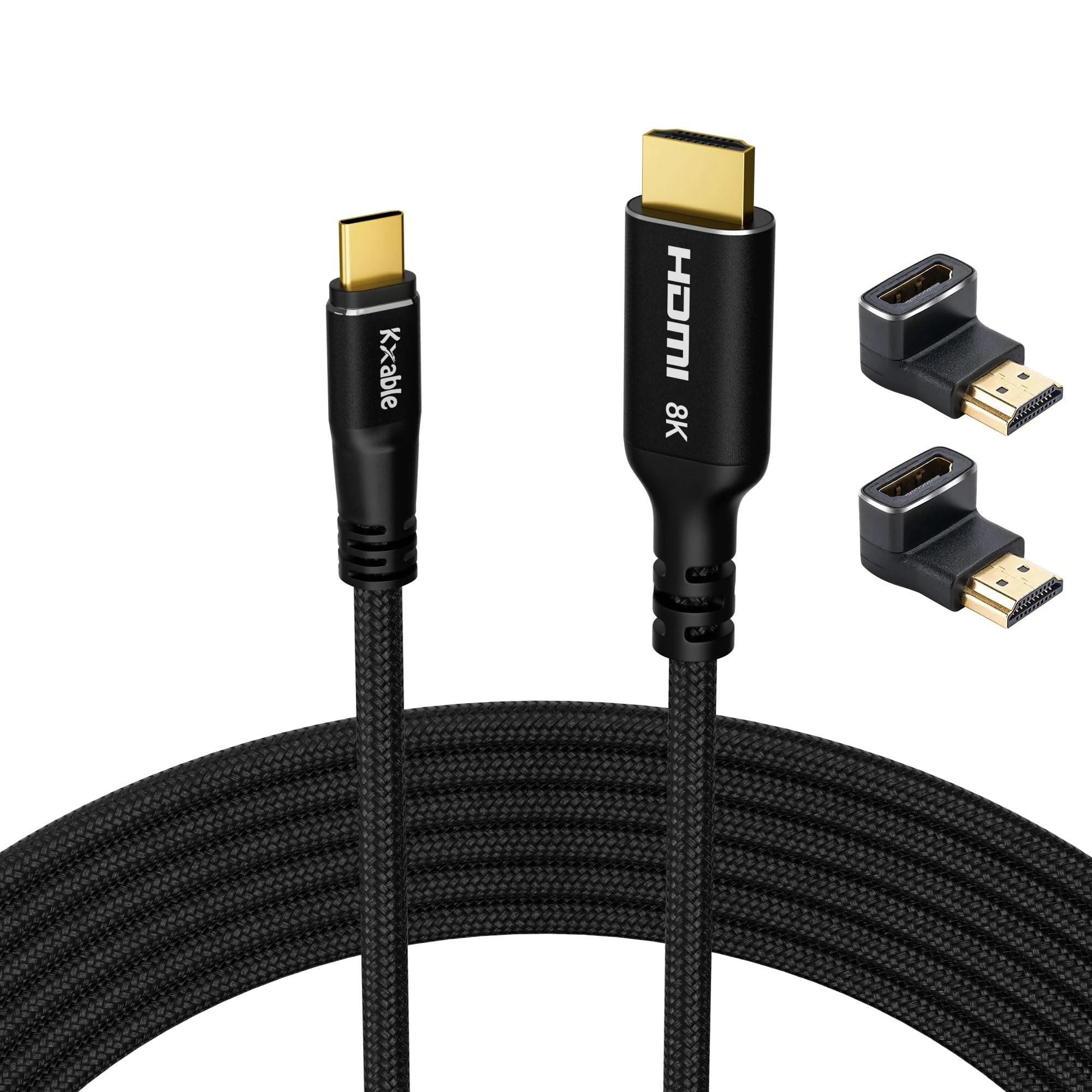 8K USB C to HDMI 2.1 Cable 25FT, (8K@60Hz,4K@120Hz, HDR), Braided Cord, Thunderbolt 3/4 Compatible, for iPhone 15 Series, MacBook Pro/Air, iPad Pro, Galaxy S23, Surface, Dell, HP, with 2 HDMI Adapters