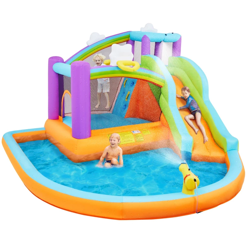 Yaheetech Bounce Castle, Inflatable Water Slide w/Bouncy House for Kids Aged 3-10, 3.7×3.9×2.4M Kids Inflatable Slide Bouncer w/Toys & Large Splash Pool & 550W Blower & Storage Bag - Image 1