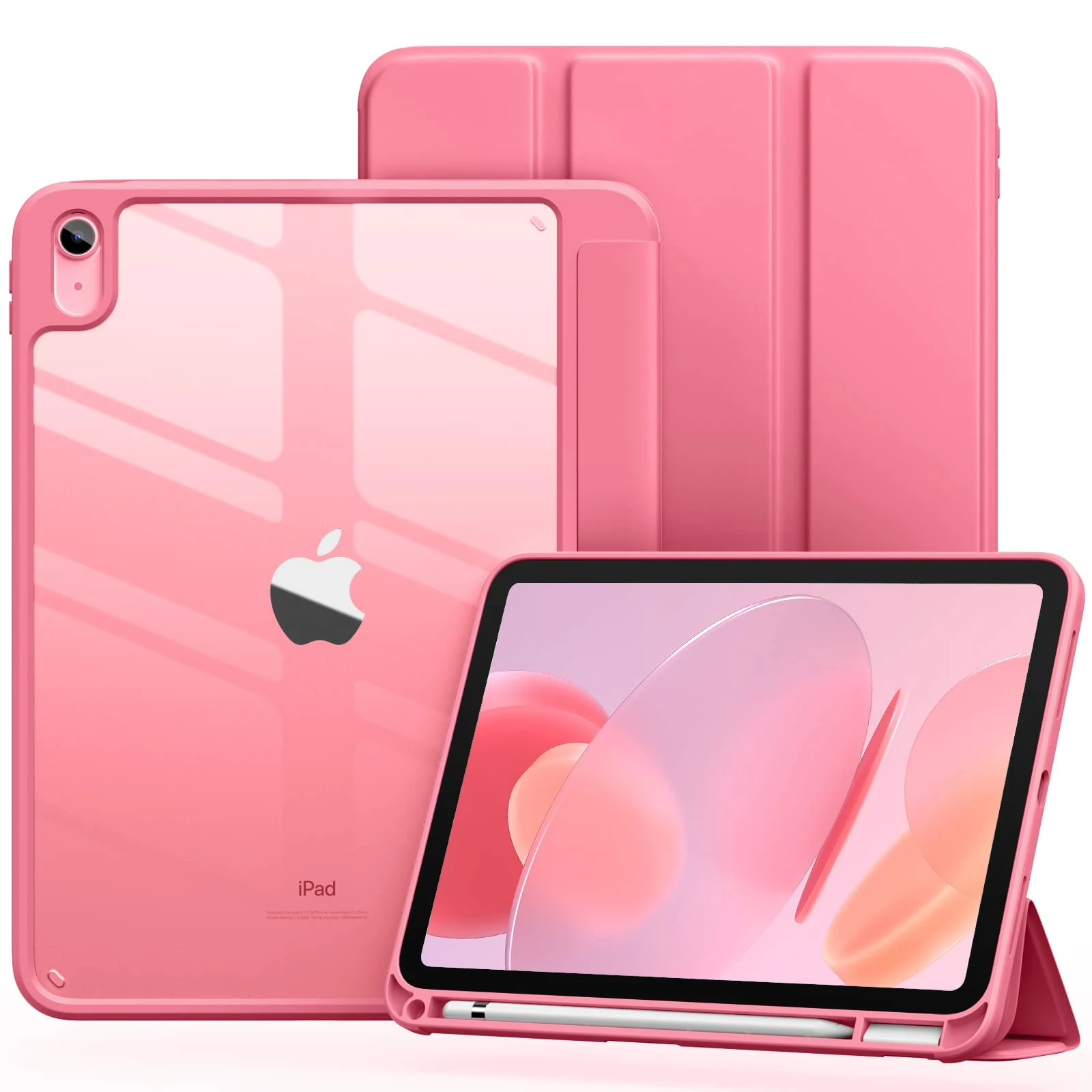 Vobafe Case for iPad A16 11th Generation 11 inch 2025/iPad 10th Generation 10.9 inch 2022, PC Clear Back Cover, Trifold Stand for iPad 11th/10th Gen with Pencil Holder, Auto Wake/Sleep, Pink