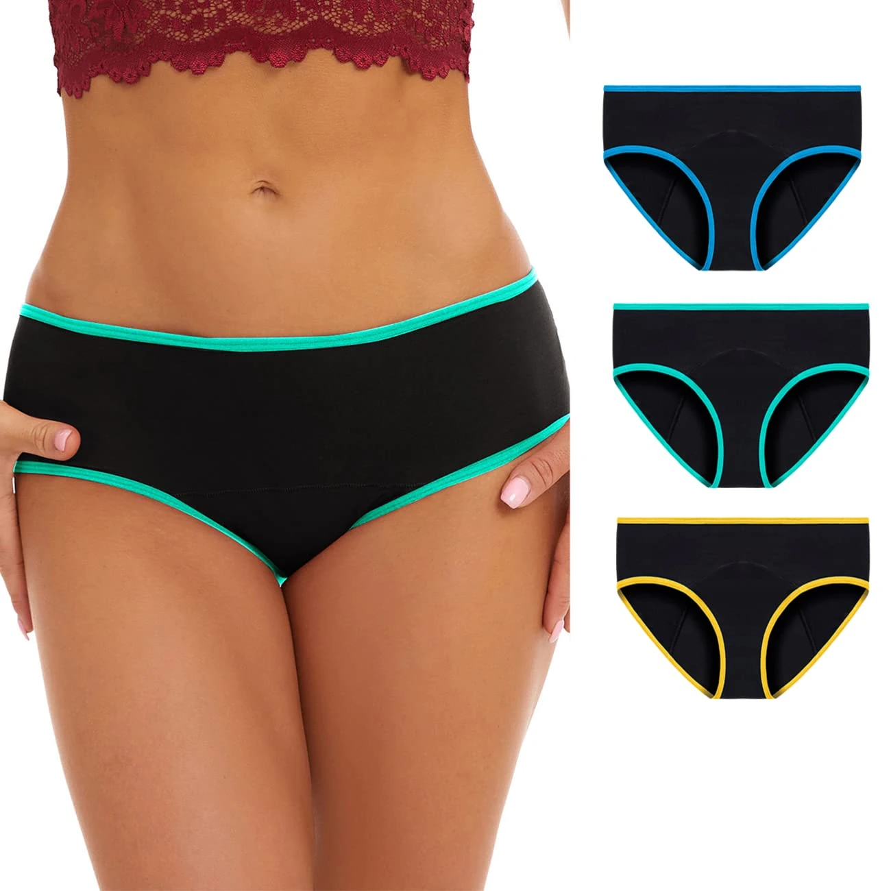 marysgift Ladies Full Briefs Menstrual C-Section Underwear Teens Breathable Leakproof Period Panties Knickers 3 Pack (X02,XL UK 12 14)