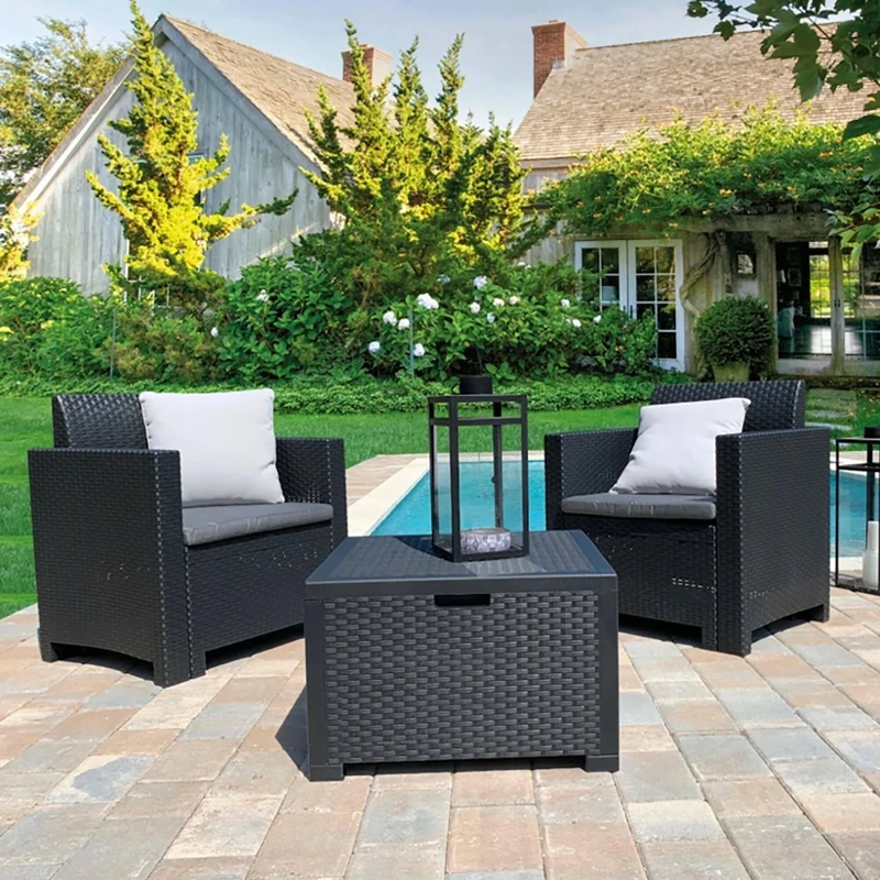 Dmora - Outdoor lounge set Neptune, Garden set with cushions, Rattan effect indoor lounge set, 100% Made in Italy, Anthracite