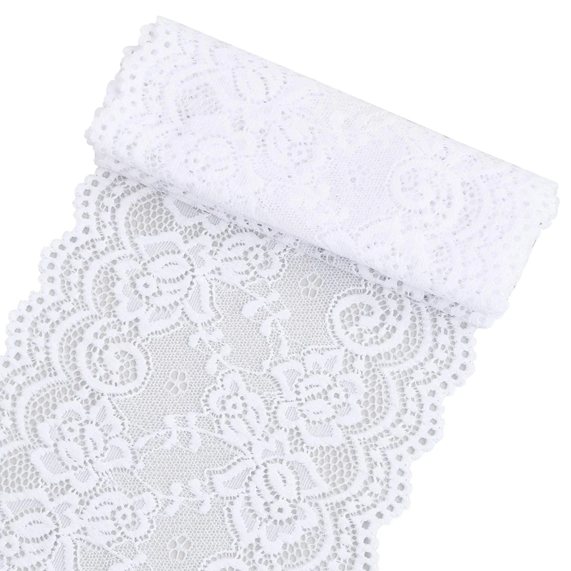White Lace Ribbon, Vintage Floral Pattern Lace Trim, Wide Decorative Broderie Anglaise Fabric Lace Trimming for Dressmaking, Sewing, Gift Wrapping, Bridal Wedding Decorations (6in x 38.6in)