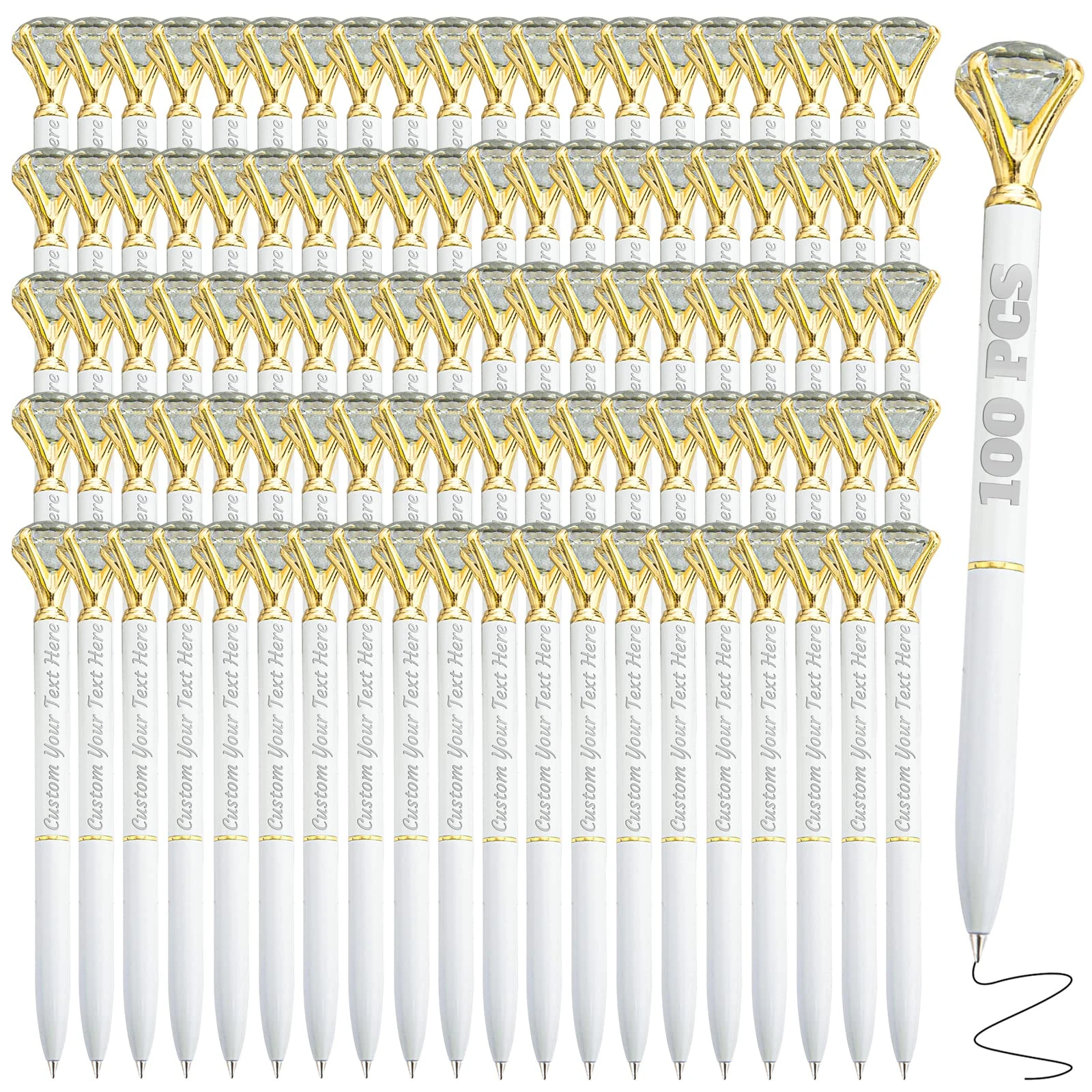 100 PCS Personalsed Diamond Pen in Bulk Custom Engraved Ballpoint Pens with Name Customized Black ink Pen for Wedding Anniversary Birthday or Graduation Gift-White