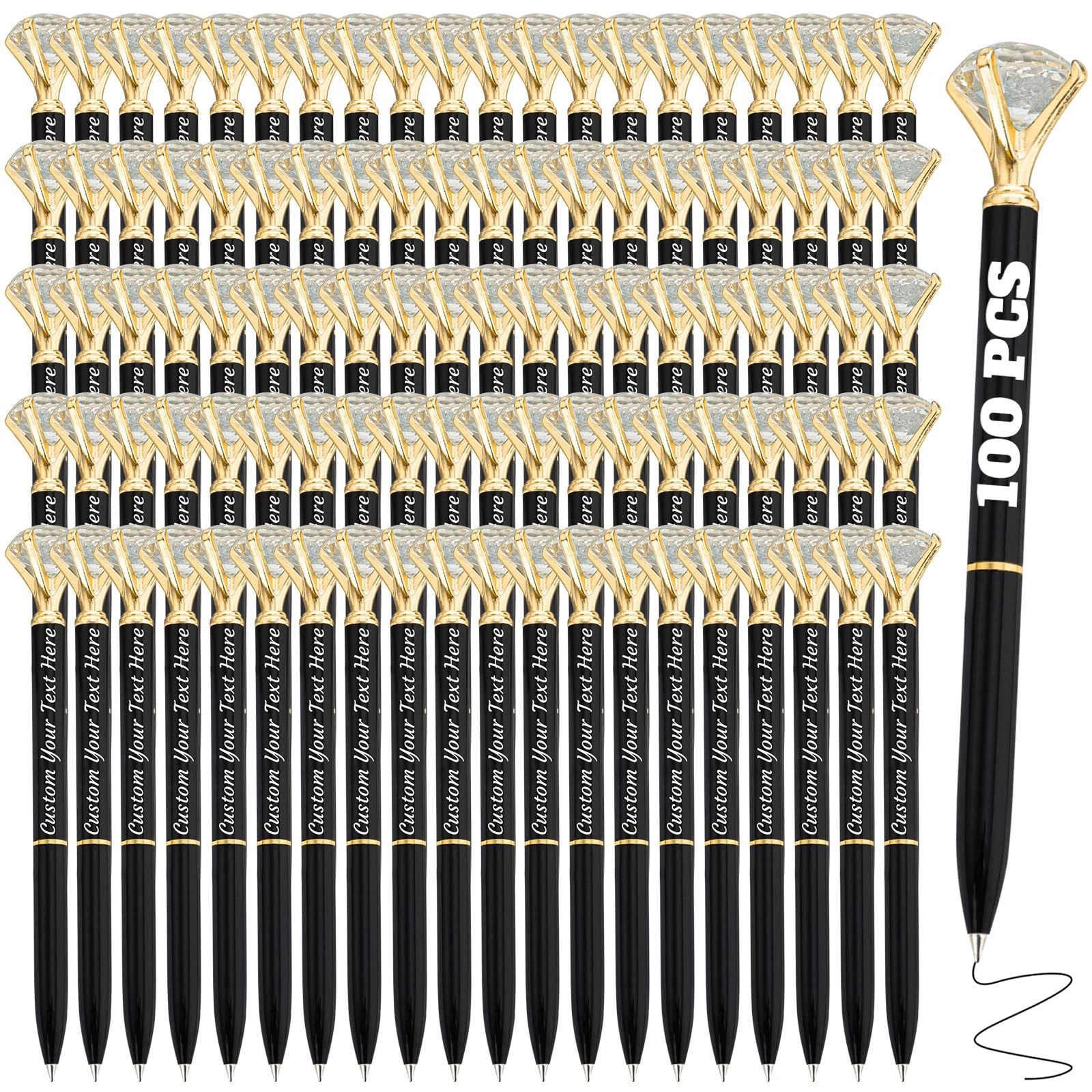 100 PCS Personalsed Diamond Pen in Bulk Custom Engraved Ballpoint Pens with Name Customized Black ink Pen for Wedding Anniversary Birthday or Graduation Gift-Black